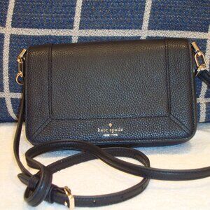 Kate Spade Lena Mini Flap Crossbody Pebble Leather Black